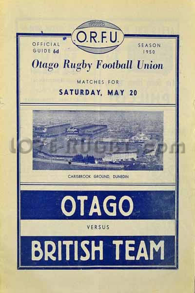 1950 Otago v British Isles  Rugby Programme